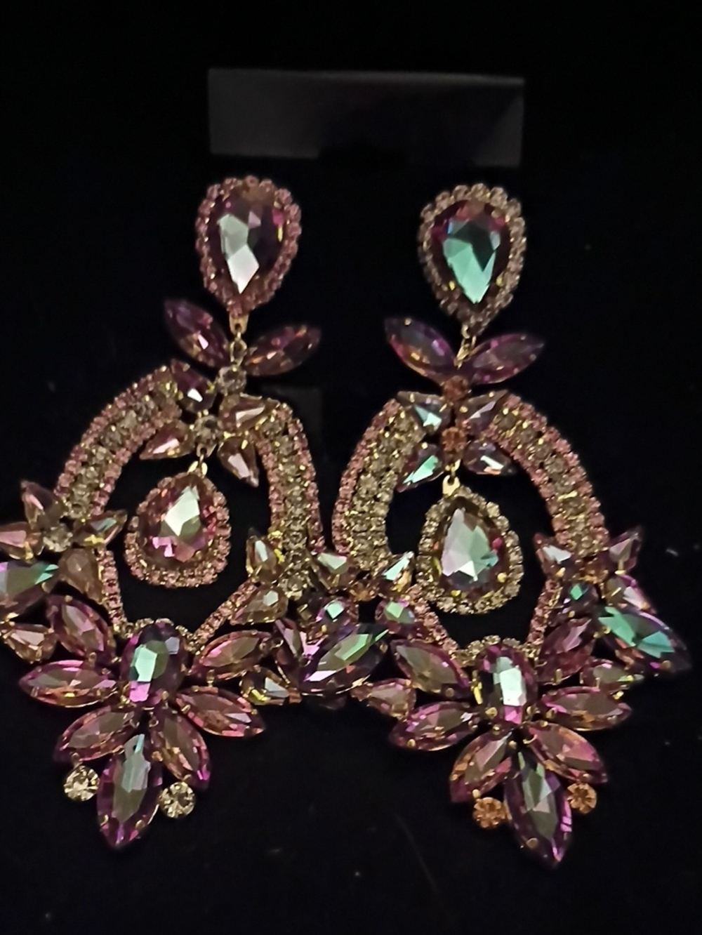 Iridescent Pink Teardrop Chandelier Earrings -